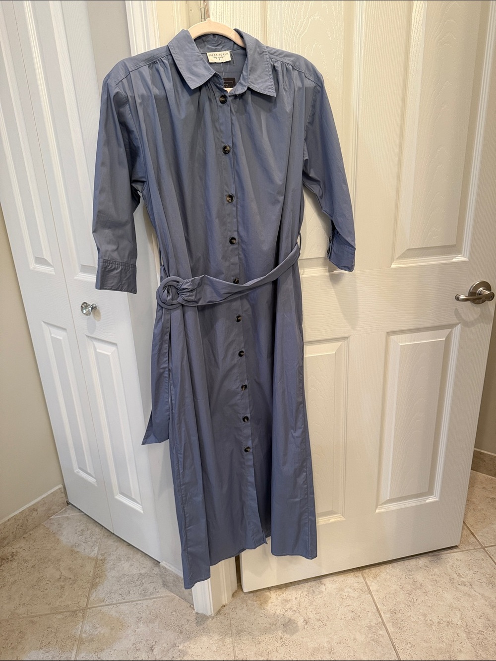 Button-Front Shirt Dress in Slate Blue